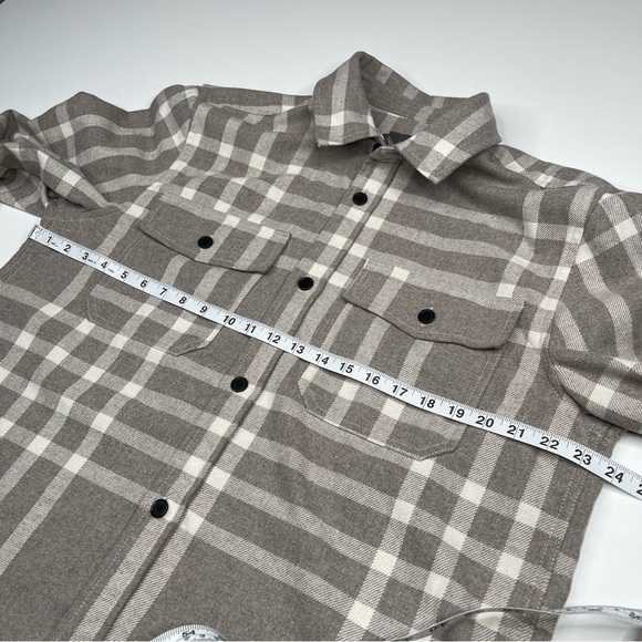H&M Shacket Thick Flannel Shirt Chore Plaid Buffalo Check Tan Gorp Winter Fall - Picture 10 of 14